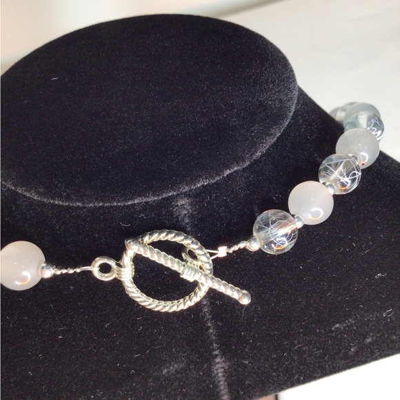 Silver and Smokey Crystal Necklace and Earring Set - Picture 2 of 8